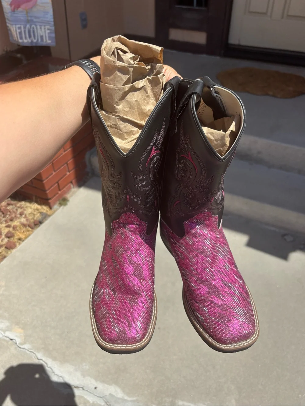 EUC Cowgirl Boots size 3D Sparkly Pink